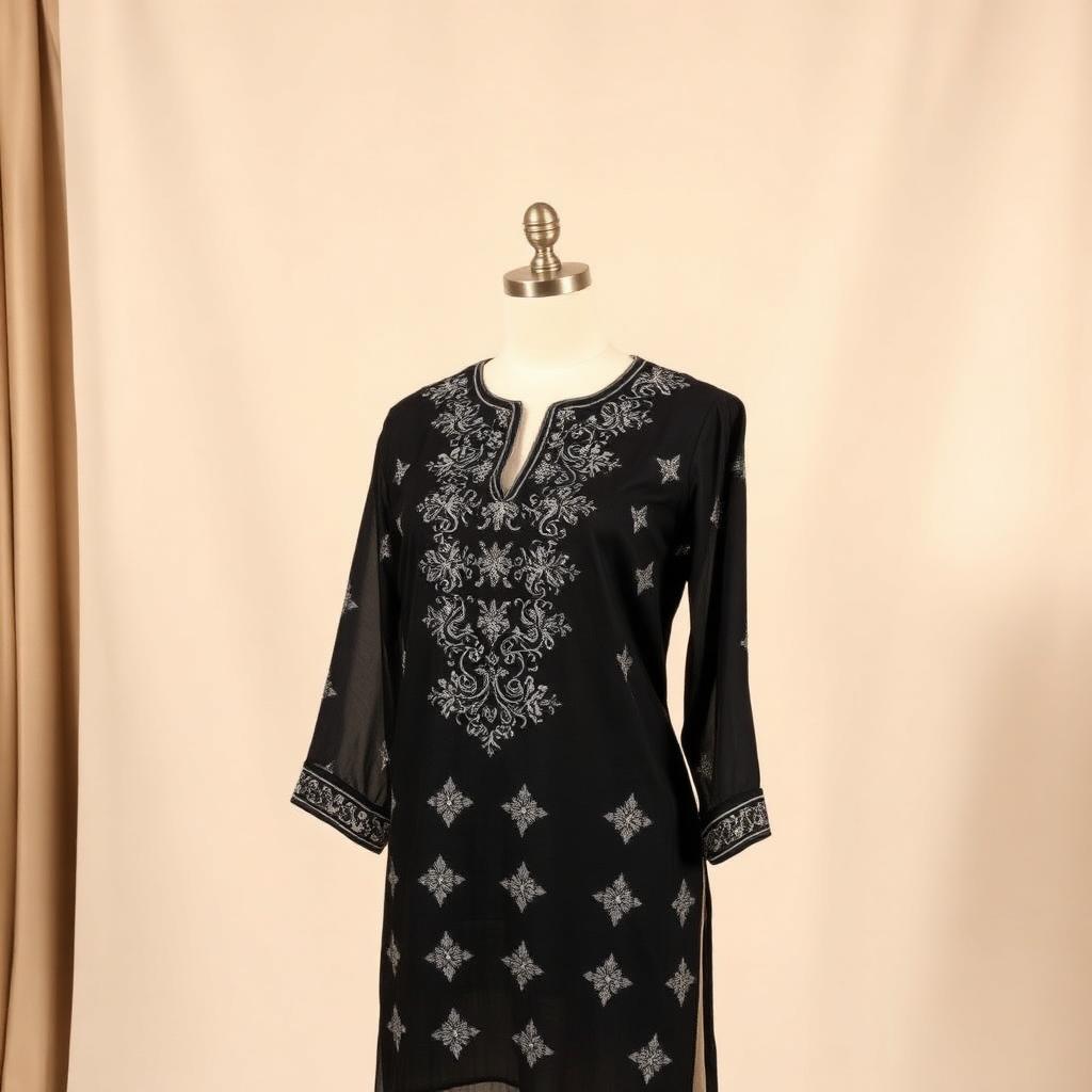 Midnight Black Silver-Thread Chikankari Kurti