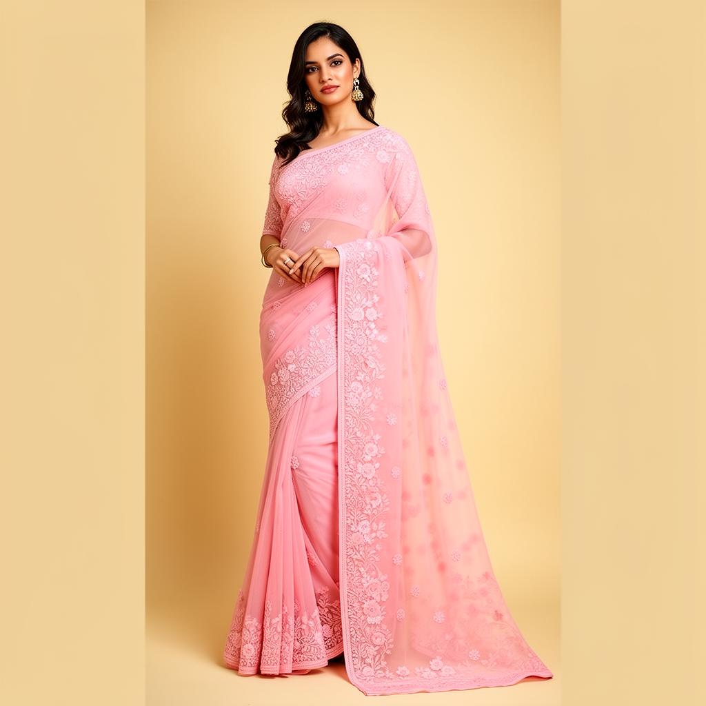 Pastel Pink Georgette Chikankari Saree