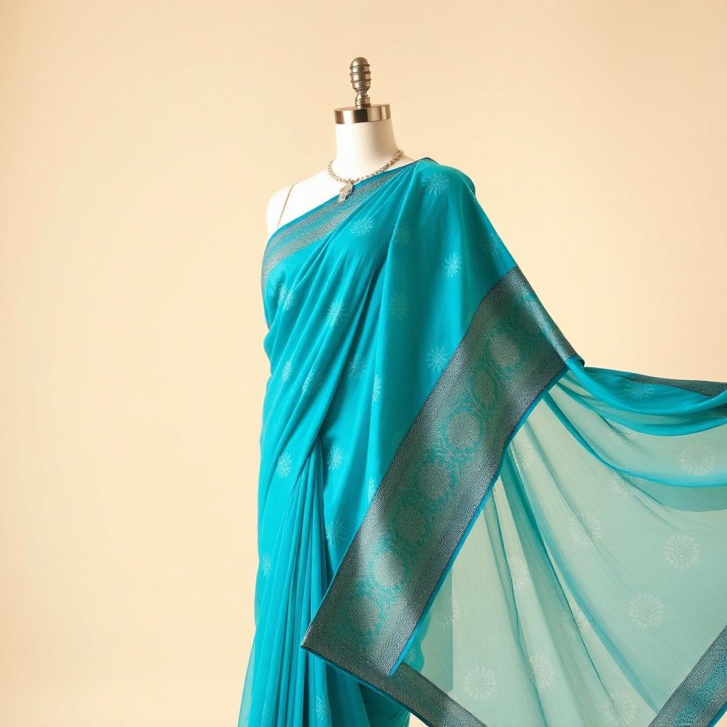Turquoise Georgette Chikankari Saree